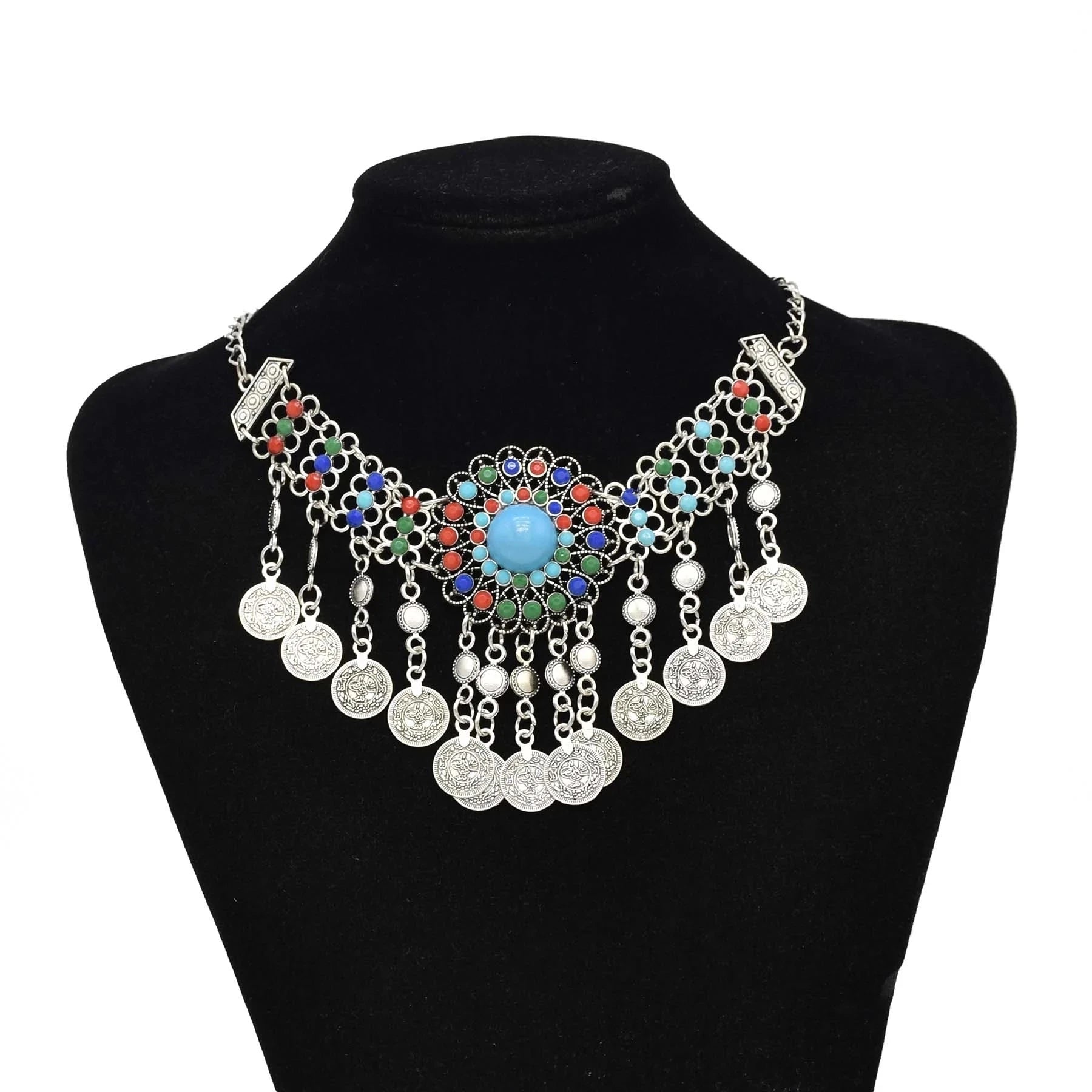 Gypsy Boehmian Hippie Collar Necklaces for Women Big Chunky Tibetan Silver Metal Necklace Festival Turkish Party Jewelry...