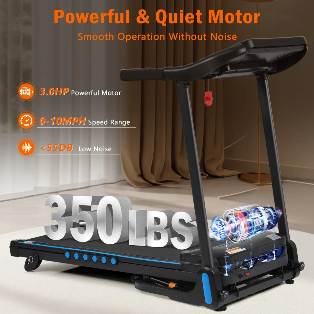 Foldable Incline Treadmill 3.0HP 350lbs Capacity Auto-Folding 10MPH Bluetooth USB/Type-C Charging Sports Equipment for...