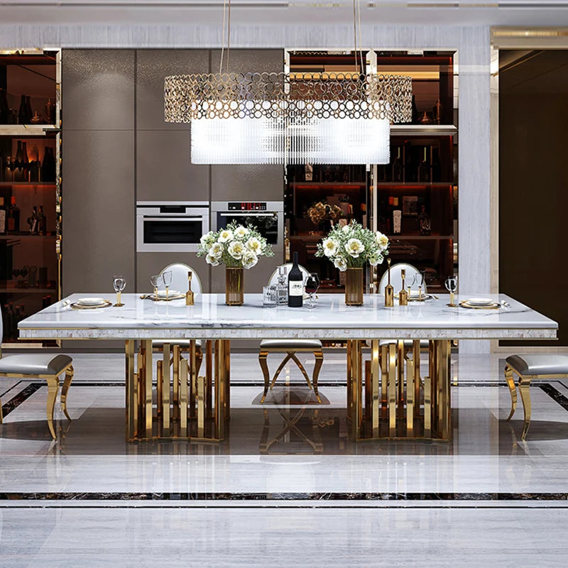 stainless steel Dining Room Home Furniture modern marble dining table rectangle table - Kimlud