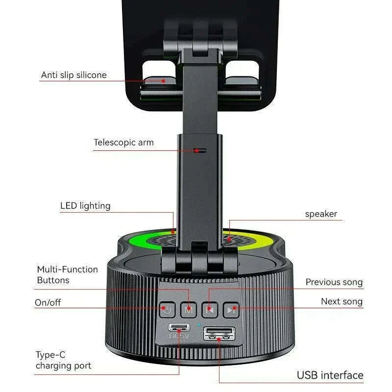 360°rotatable Adjustable FoldingLift-non-slip Phone Holder Wireless Speaker with Colorful Ambient Light 5.3 HDSurround Subwoofer