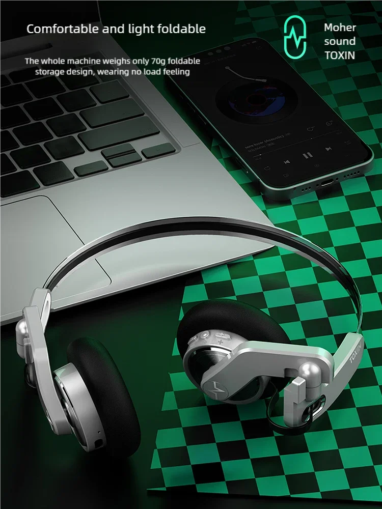 TOXIN Trend X Retro Wireless Bluetooth Headphones Over-Ear Lightweight Foldable with Microphone Comfortable Earpads for Music