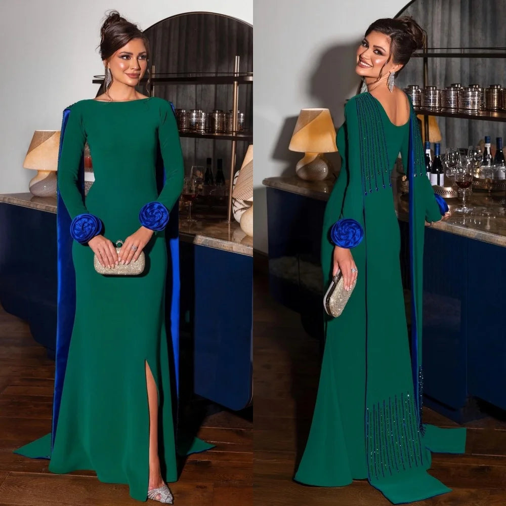 Customized Pastrol High Quality Jersey Handmade Flower Beading Sequined Mermaid Scoop Neck Long Dresses Bespoke Occasion...