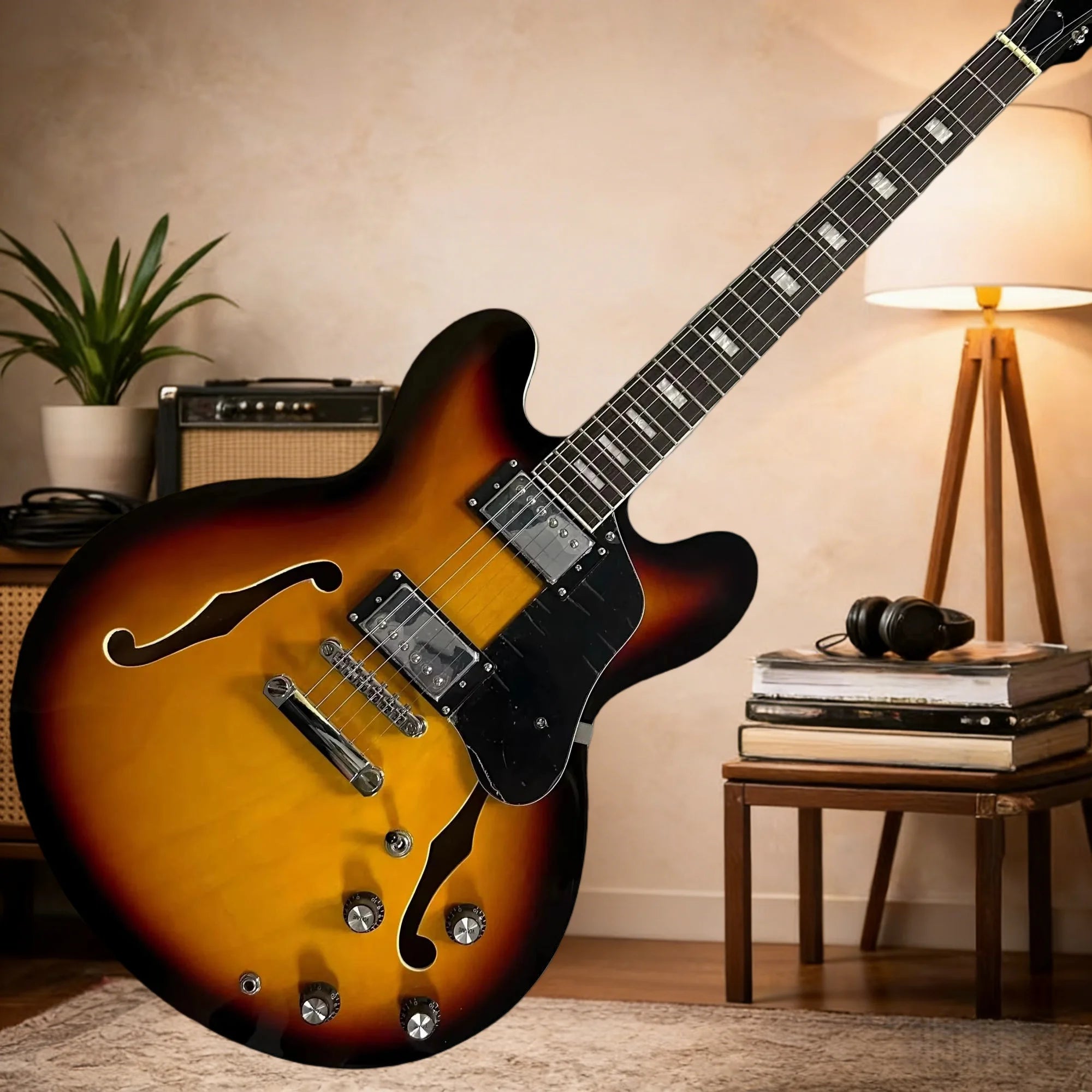 Sunset 335 Electric Guitar Rosewood Neck Maple Body Home Sing-Along with Accompanimen Half Hollow Design Free Shipping |...