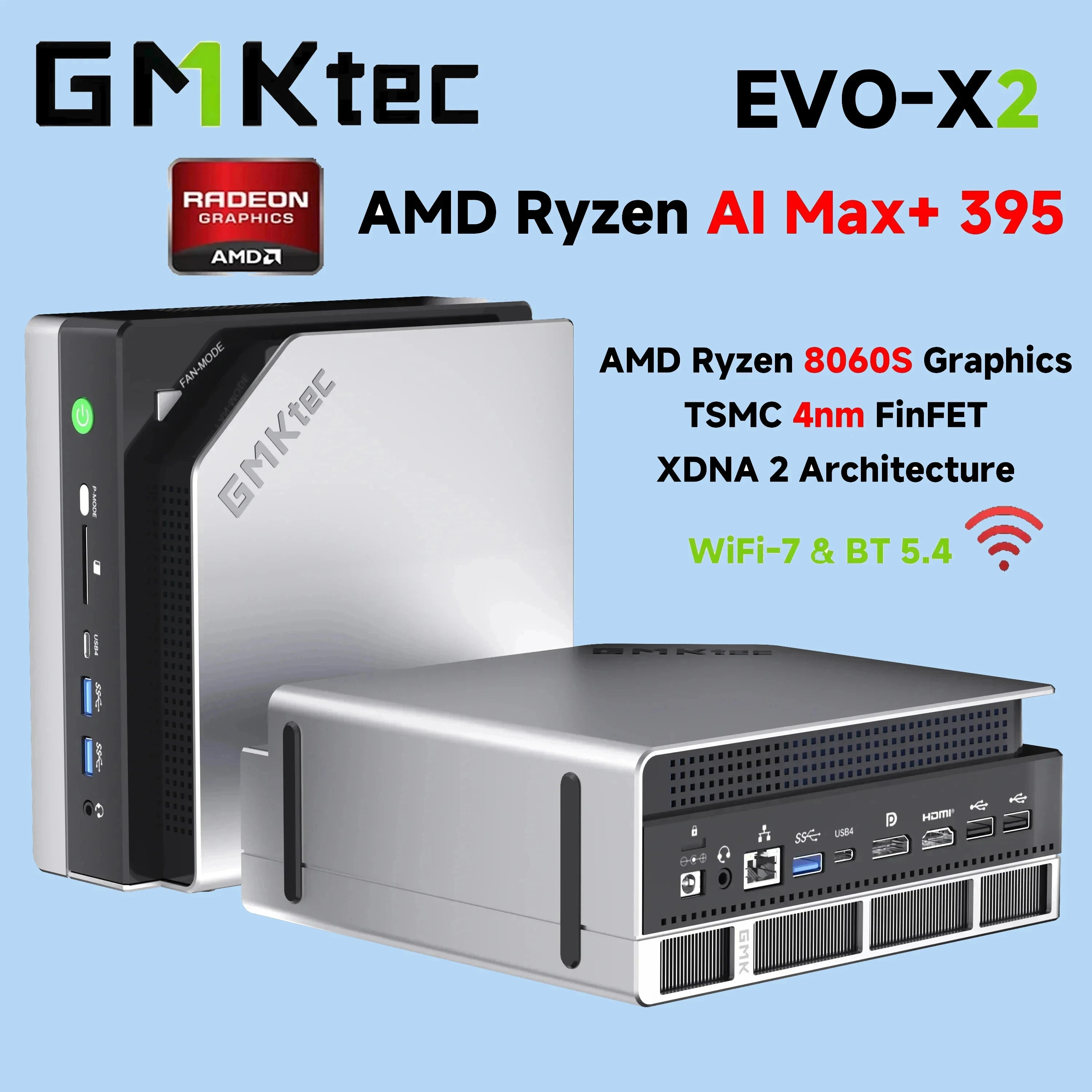 GMKtec EVO-X2 AI Mini PC AMD Ryzen Al Max+ 395 Win11 Pro 128GB LPDDR5X 8000MHz 2TB PCIe 4.0 SSD WiFi 7 BT5.4 Gaming Desktop PC - Kimlud