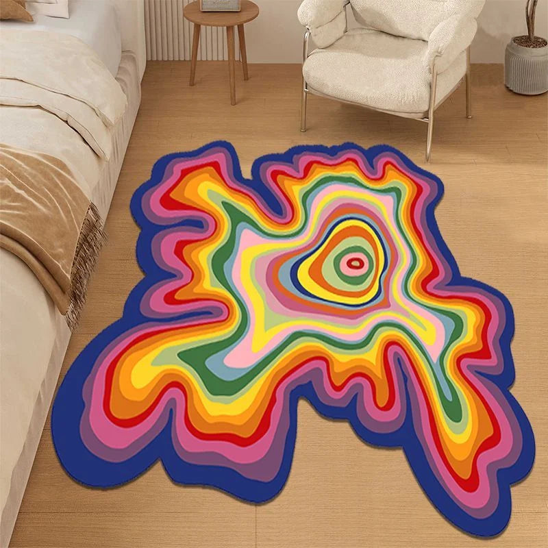Creative Design Living Room Decoration Carpet Irregular Rainbow Rugs for Bedroom Fluffy Soft Dopamine Plush Rug Home Thick Mat