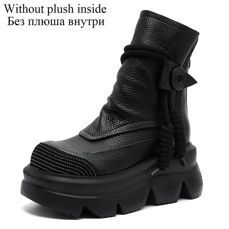 DRKANOL Fashion Thick Bottom Retro boots Women Autumn Winter Thick Plush Warm Platform Wedges Heel Back Zipper Ankle Boots Lady