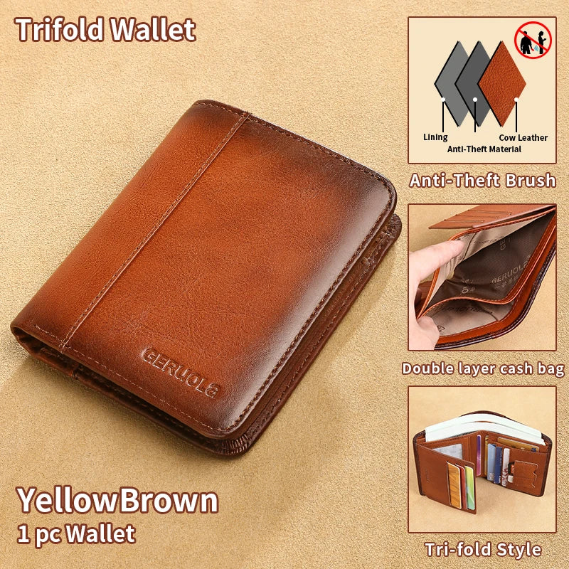Compact Wallet, Made from Top-Grain Brown Leather with a Gradient Finish, Featuring Built-In RFID Protection Against...