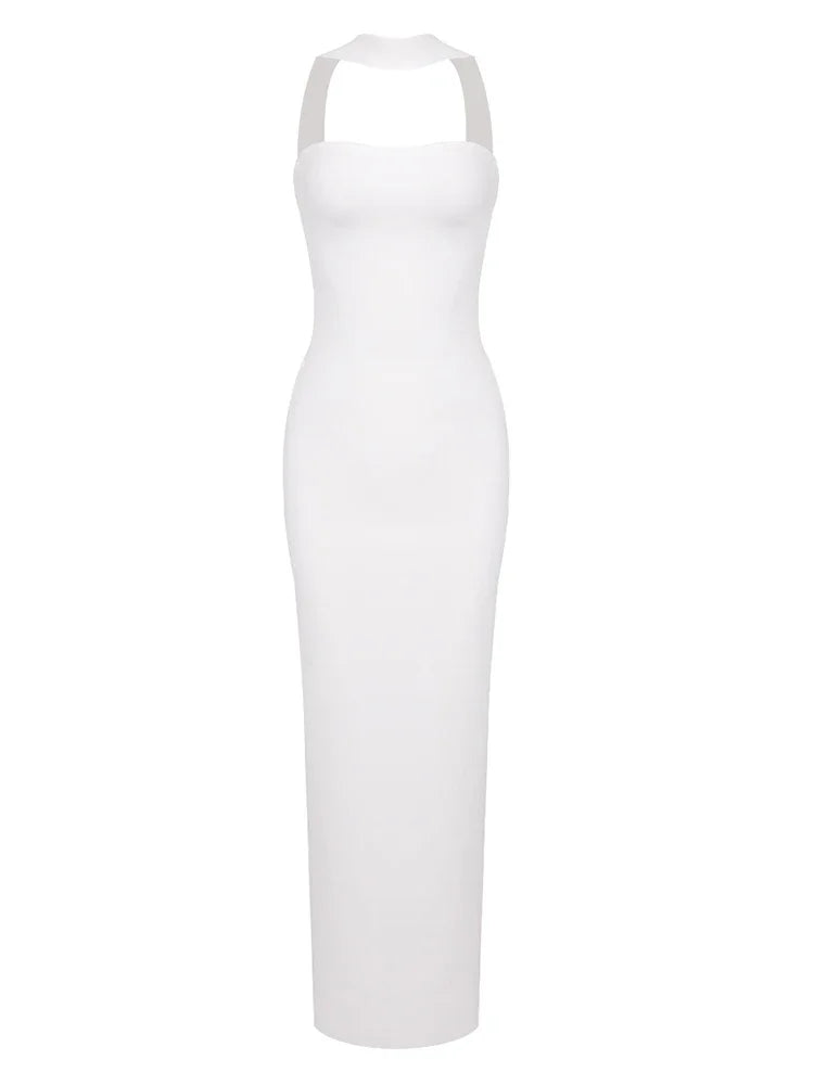 Sexy Sleeveless Halter Bandage Maxi Dresses Women Red White Backless Split Bodycon Dresses Celebrity Evening Party Dress...