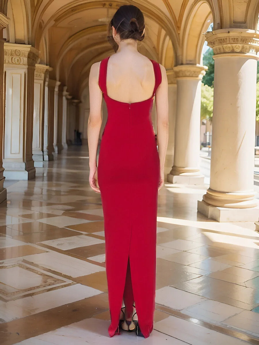 Sexy Sleeveless Halter Bandage Maxi Dresses Women Red White Backless Split Bodycon Dresses Celebrity Evening Party Dress...
