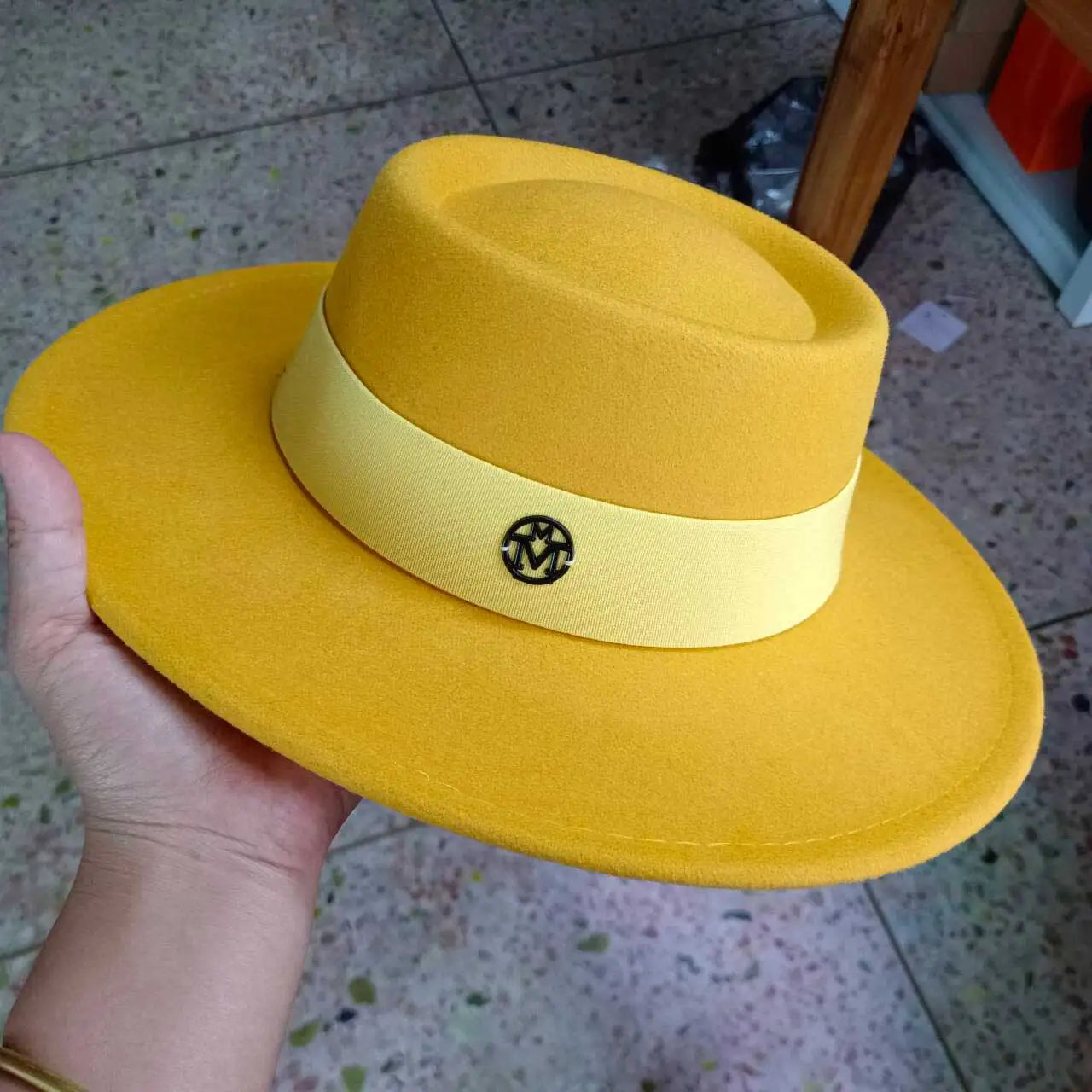French felt hat Flat-top Autumn and winter felt hats Letter accessories women's wide-brimmed hat sombrero fedora sombrero