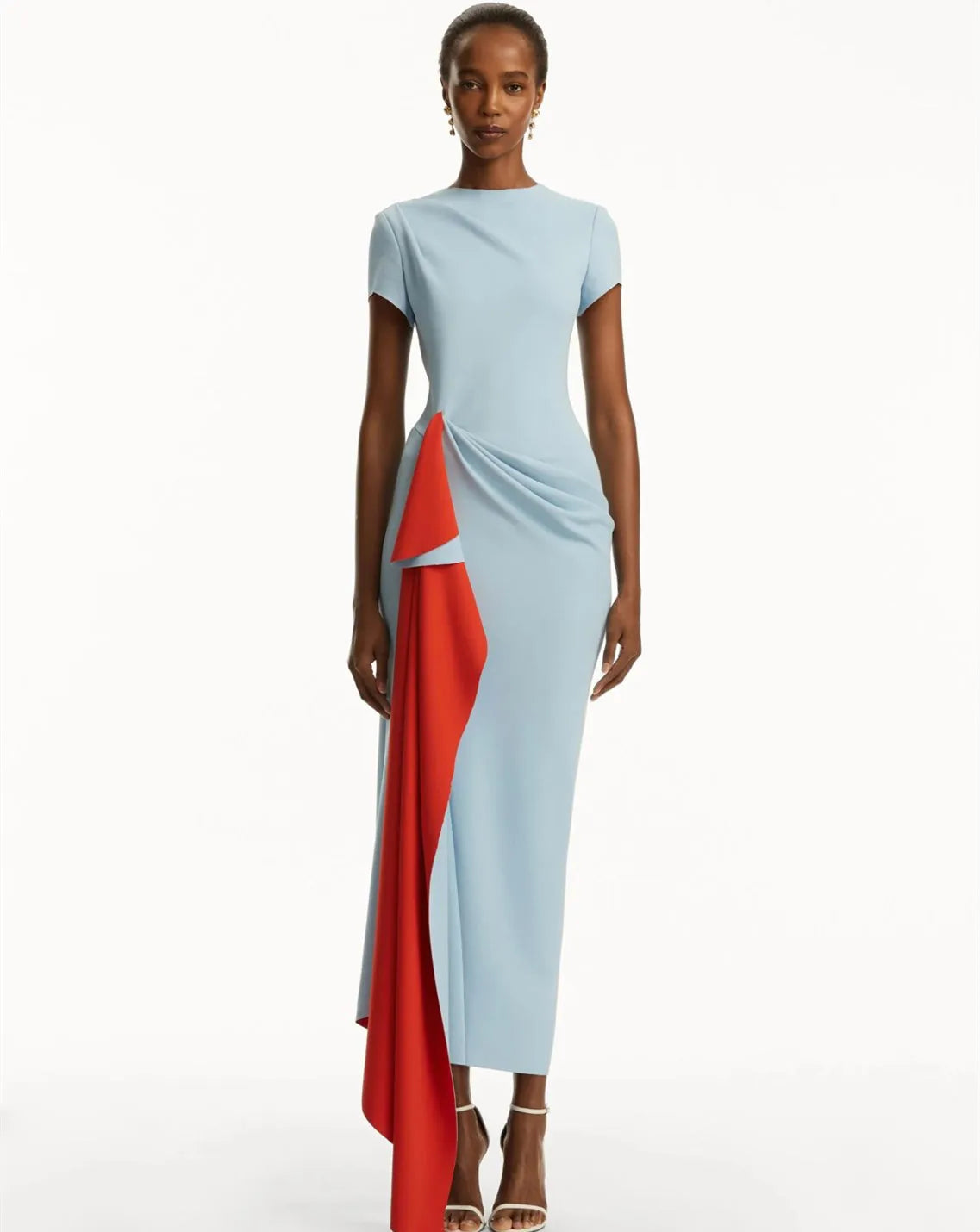 Customized Short O-Neck Evening Dresses with Ruffles/Slit Mermaid Crepe Pleated فساتين السهرة for Women - Kimlud