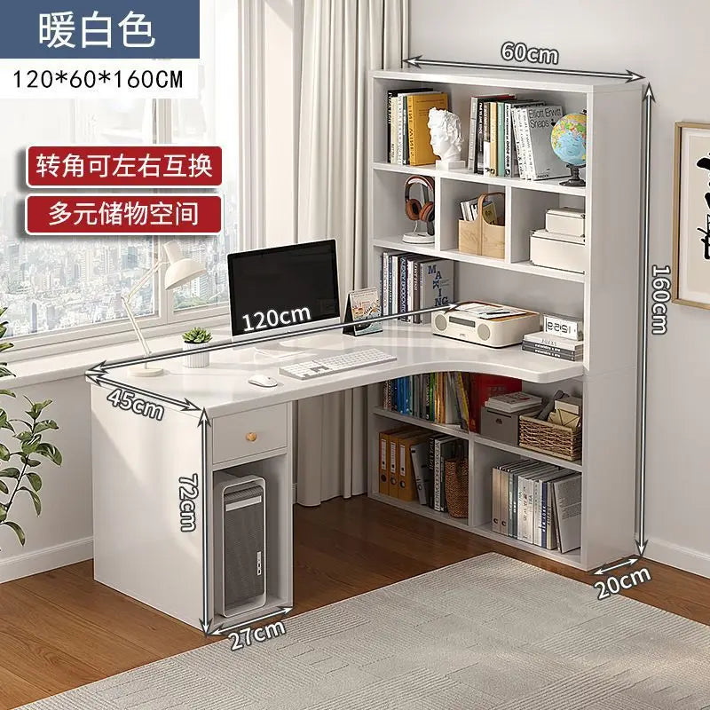 Computer Desk Bookshelf Integrated Shelves Drawers Large Laptop Home Bedroom Student Study Writing Desk Simple Office Table - Kimlud