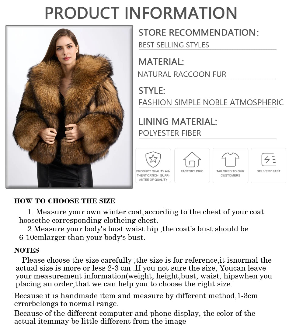 Genuine Raccoon Fur Coat With Hood Women's Winter Jacket Real Full Skin Raccoon Fur Jacket High Quality Natural Fur Jacket