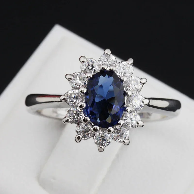 European and American New Blue Zircon Rings Luxury Fashion Jewelry Cubic Zirconia Bridal Wedding Engagement