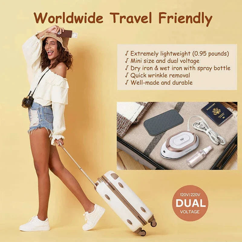Handheld Mini Electric Dry Iron 120V/220V Dual-voltage 30S Heat Non-steam Garment Irons for Clothes Portable Lightweight Travel