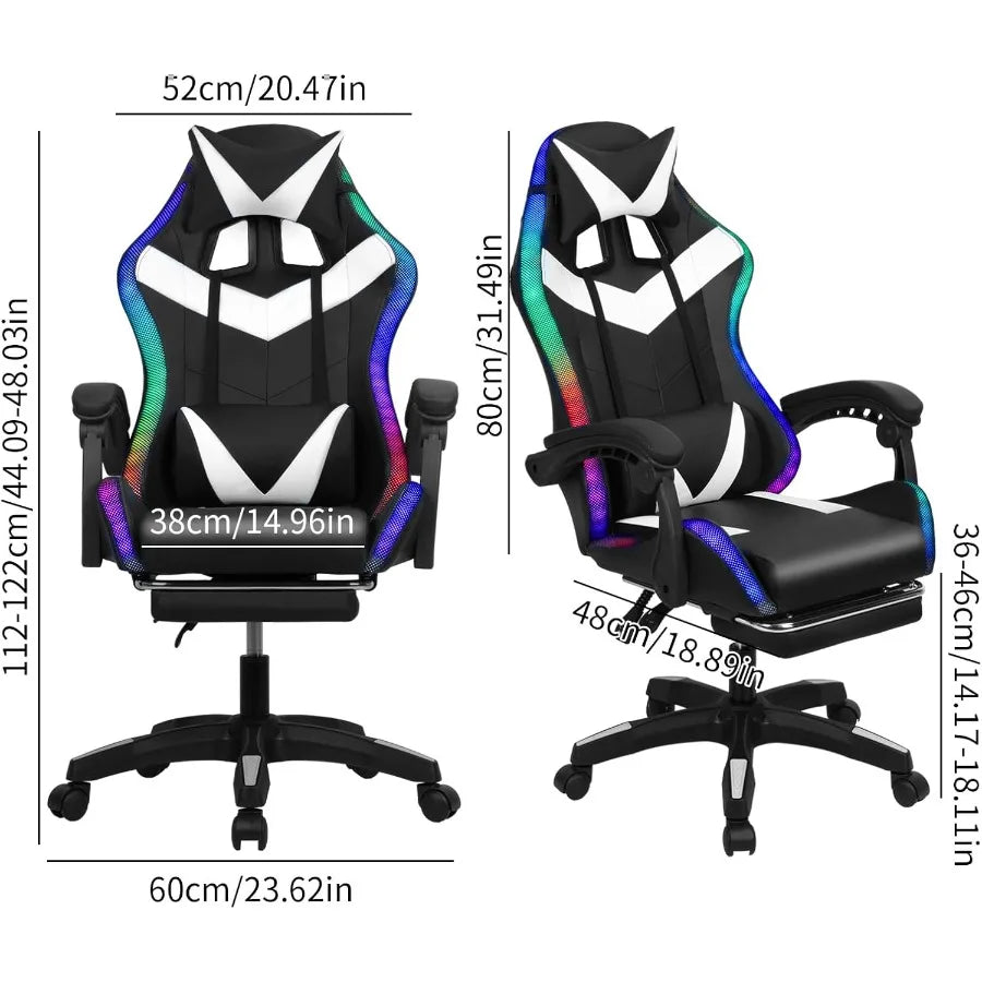 High-Back Gaming Chair with Built-in Bluetooth Speakers and RGB LED Lights for Immersive Entertainment 360 Swivel Height and Re