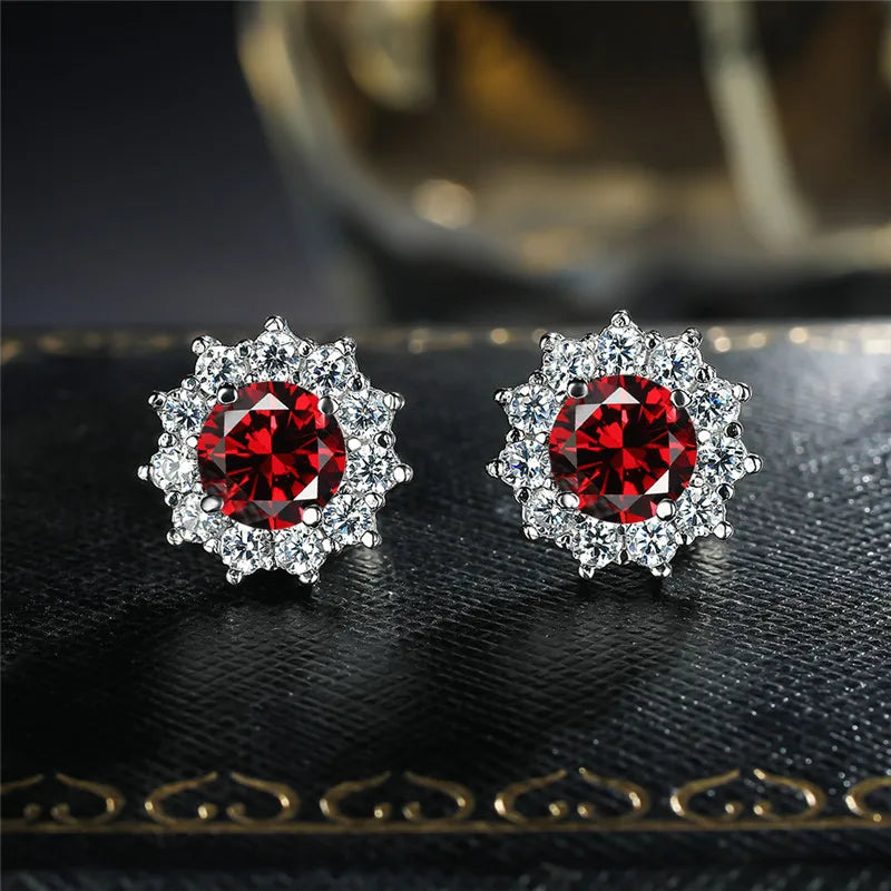 Cute Female Small Water Blue Round Earrings Crystal Stone Fashion Silver Color Wedding Jewelry For Women - Kimlud