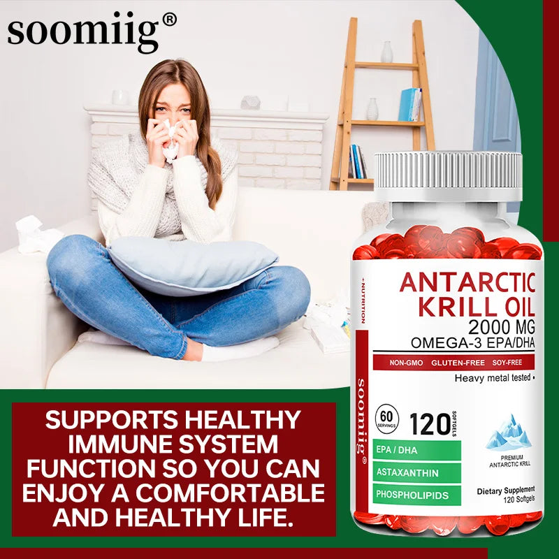 Antarctic Krill Oil - Supports Brain,Cardiovascular,Joint,Eye & Skin Health - Omega-3 EPA, DHA, Astaxanthin - 120...