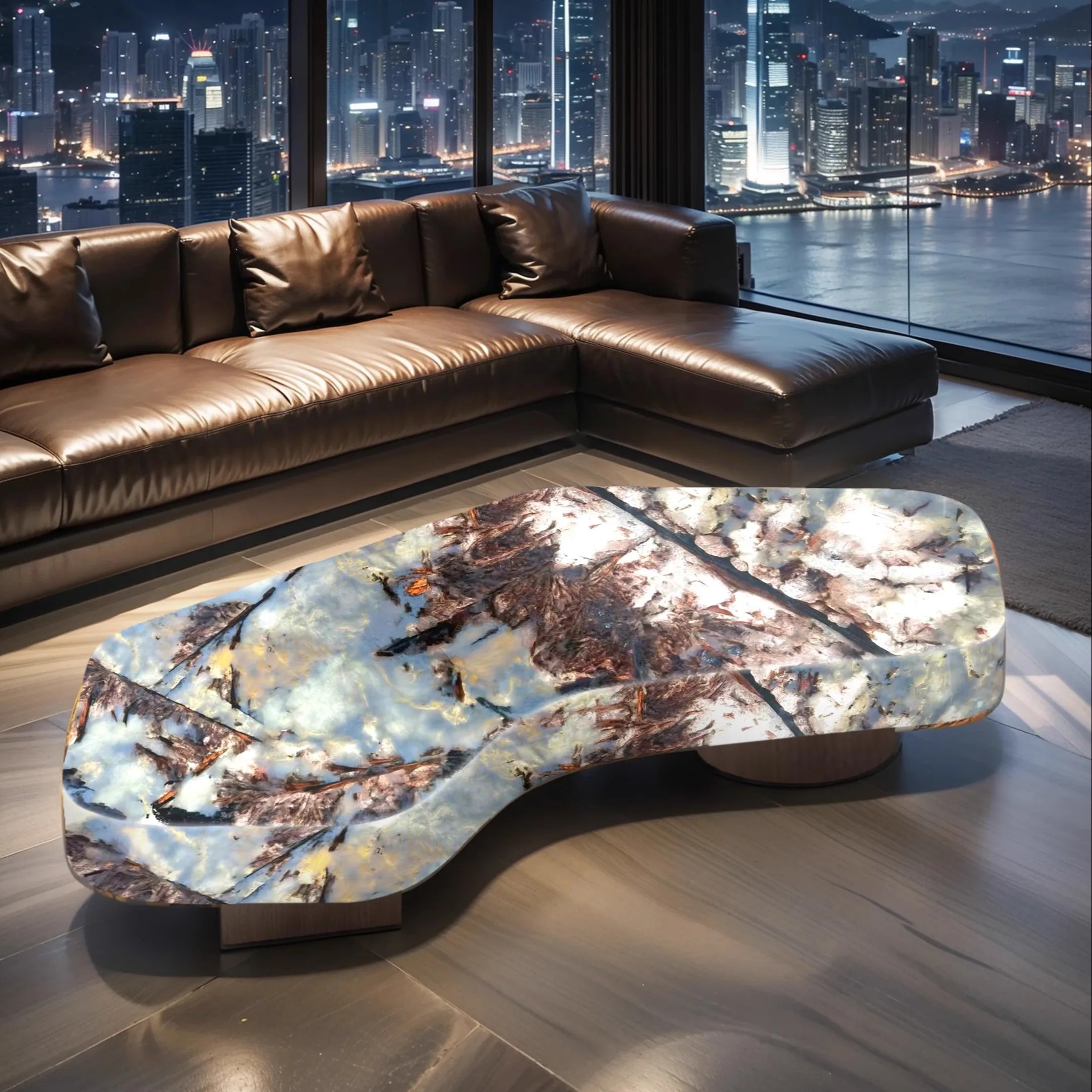 Living room geometric coffee table luminous jade luxury stone white ice jade crescent moon light luxury advanced large flat