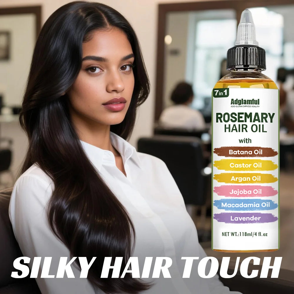 Adglamful 7-in-1 Rosemary Hair Oil 118ml – No-Rinse Hair Oil+Comb Set, Instantly Smooths Frizz, Repairs Damage | Kimlud...