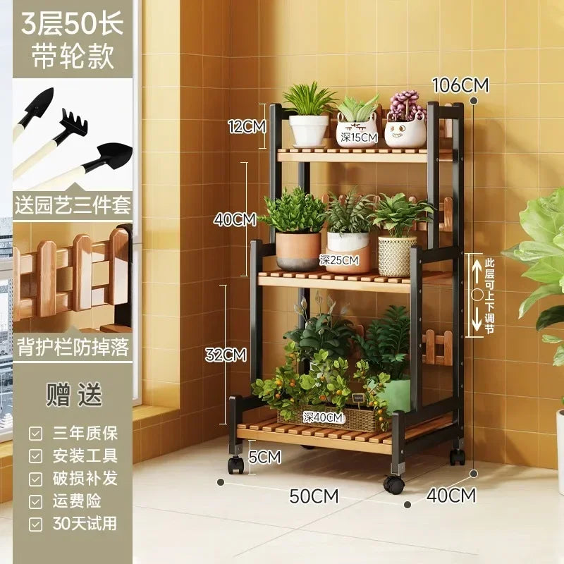 Black Outdoor Plant Shelf Rack Flowers Luxury Universal Square Plant Shelf Rack Tiered Bamboo Bitki Rafları Garden...