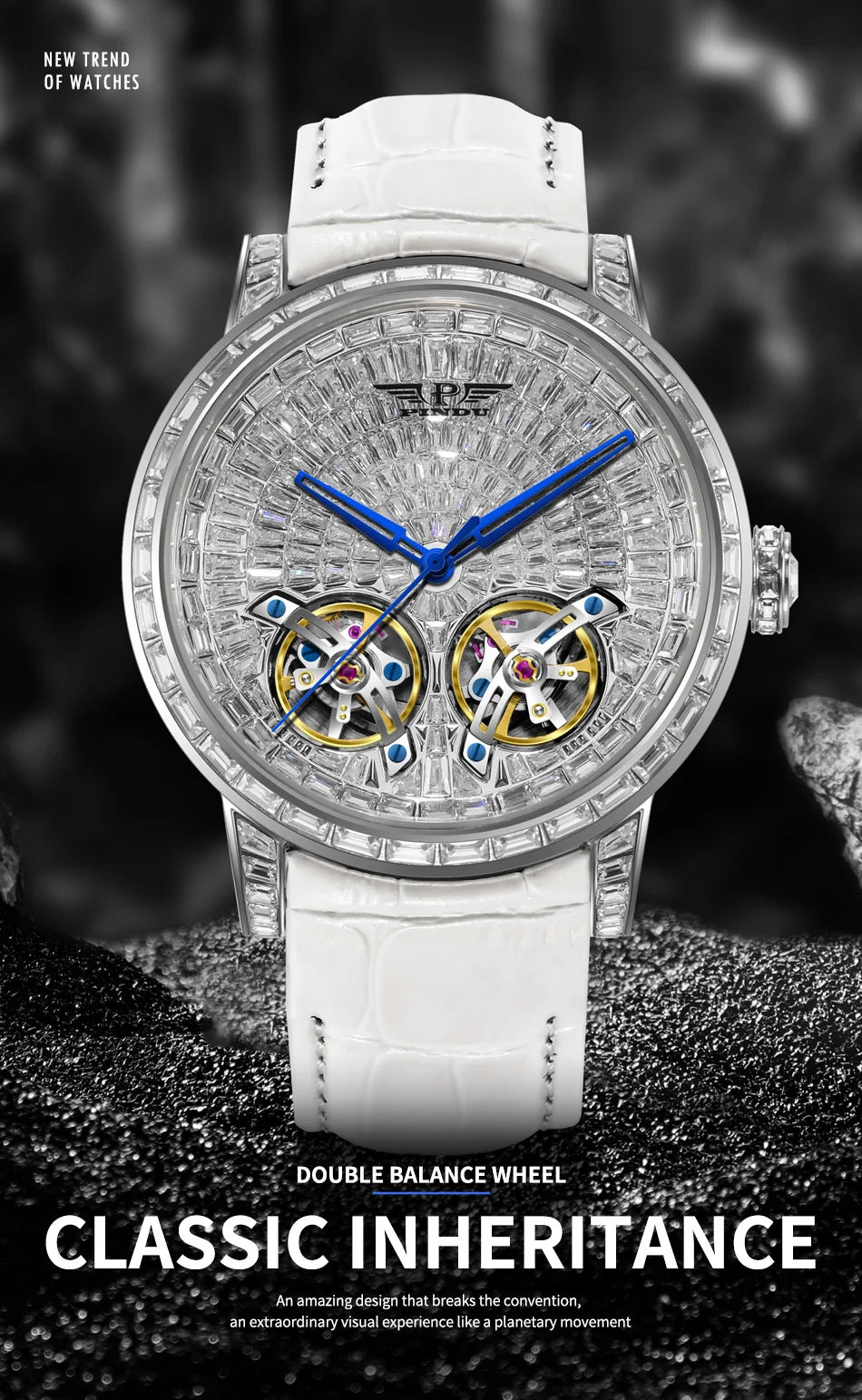 Mechanical Watch Men PINDU Design Top Luxury Double Flying Wheel Watch Sapphire Glass Waterproof Diamond Watch Leather...