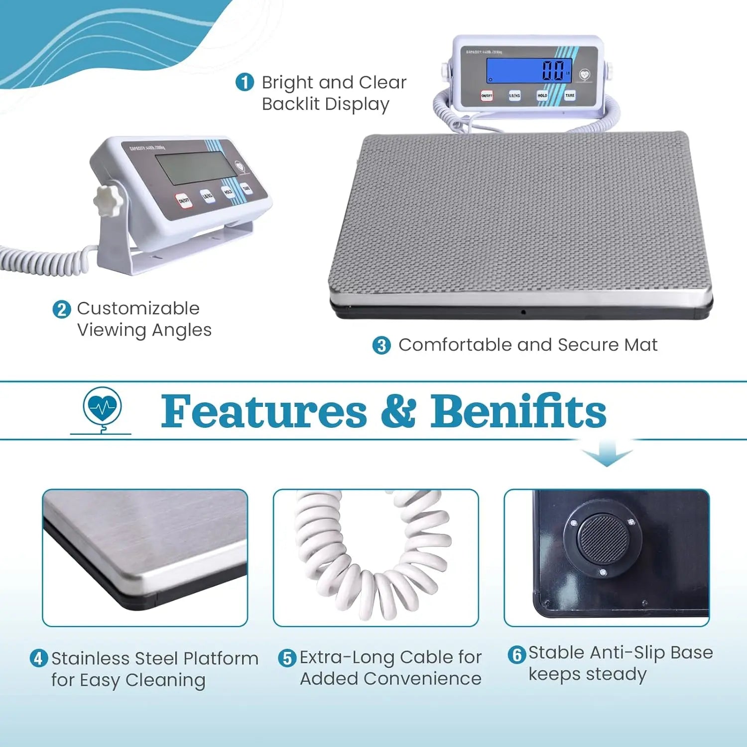 Extra Wide Digital Body Weight Scale - 440 lb Capacity, High Accuracy, Portable for Home Gym Office - Kimlud