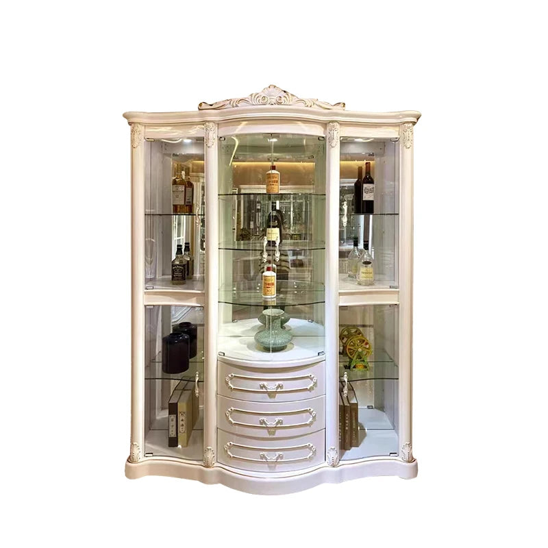 Style Luxury Wood Wine Rack Sideboard Cabinet Storage Home Furniture Royal Living Room Wooden Glass Display Wine Cabinet...