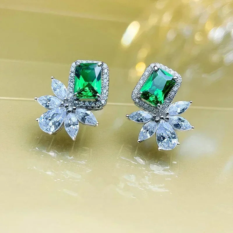 Fashionable Banquet Elegant Emerald Cubic Zirconia Earrings, High-end Inlaid Wedding Style Swaying Jewelry Accessories |...