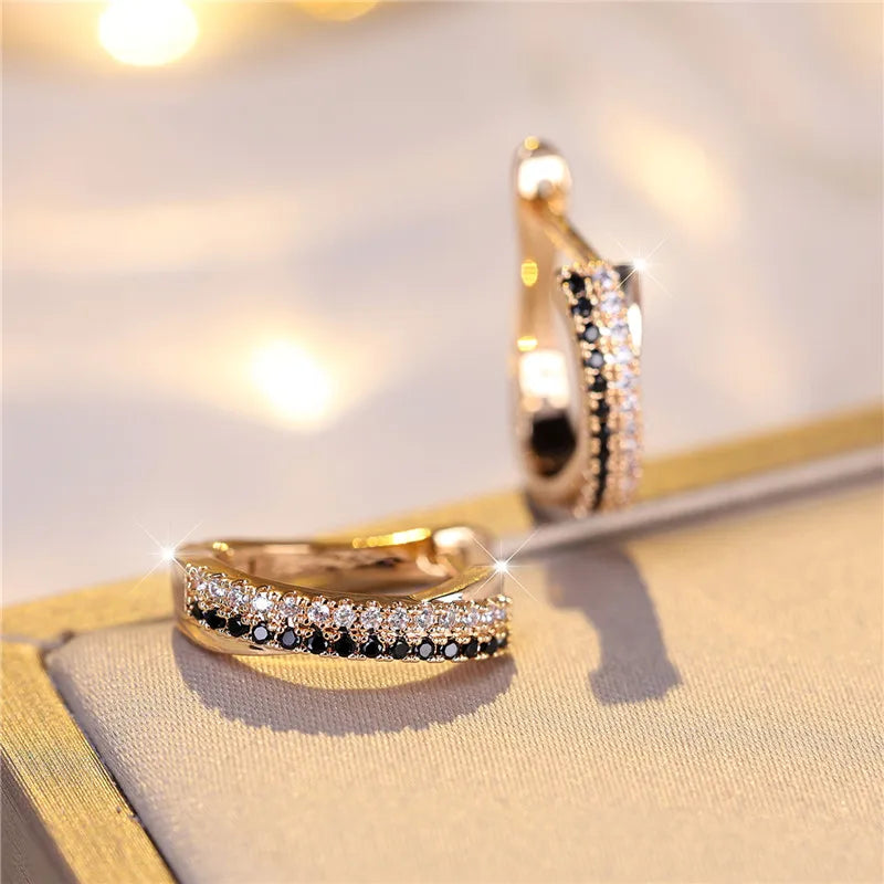Luxury Female Black White Zircon Stone Clip Earrings Charm Gold Color Wedding Jewelry For Women | Kimlud Luxury Jewelry