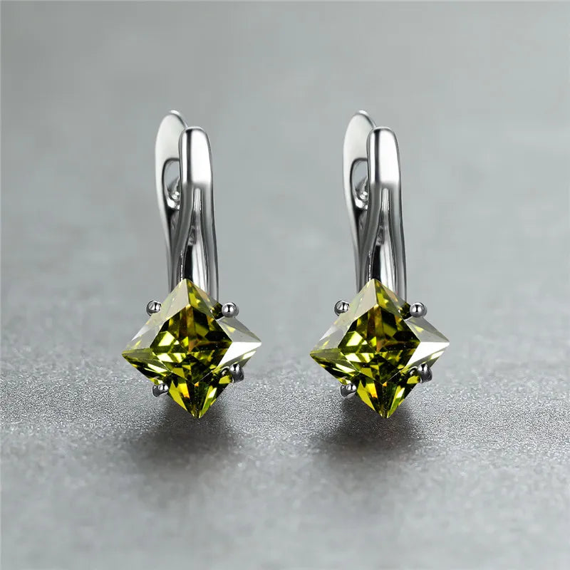 Cute Female Champagne Square Jewelry Luxury Crystal Zircon Stone Hoop Earring Rose Gold Color Wedding Earrings For Women