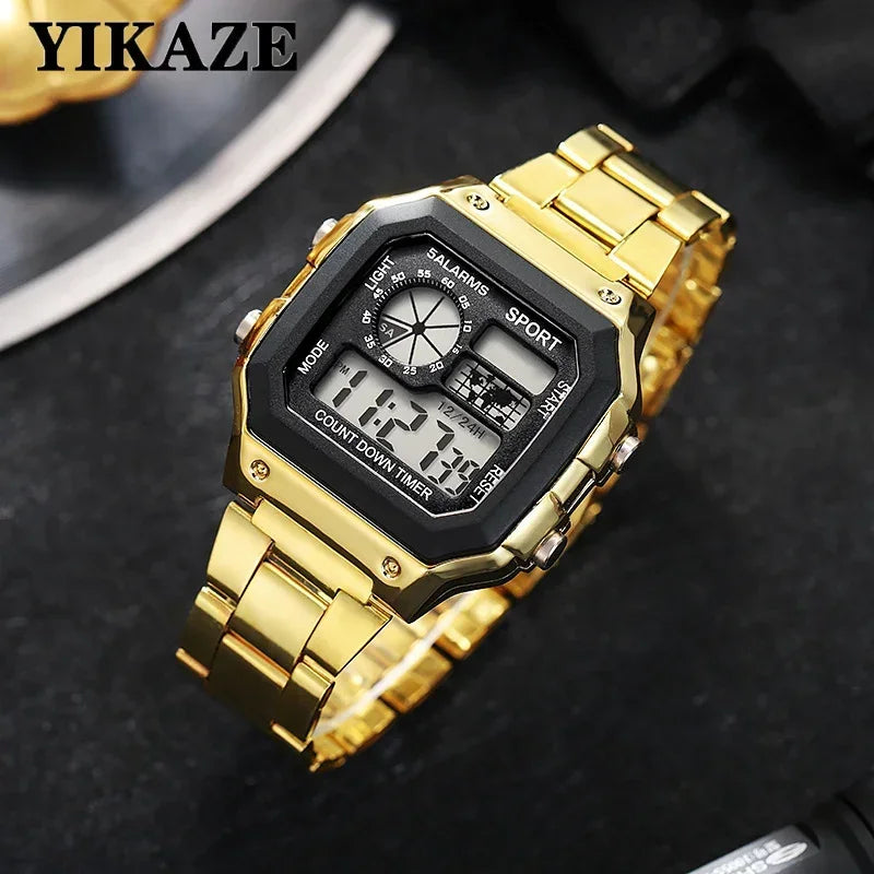 MAYZHISU Classic Men's Digital Watches Luxury Stainless Steel Strap Sport Watches Men Military Clock LED Sport Wristwatch - Kimlud