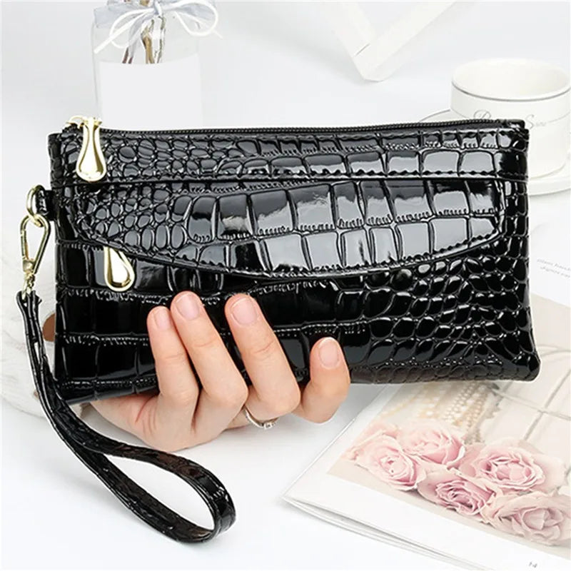 Women Long Wallets Leather Ladies Double Zipper Wallet Clutch Bag Design Red Purse Bag Crocodile Purses