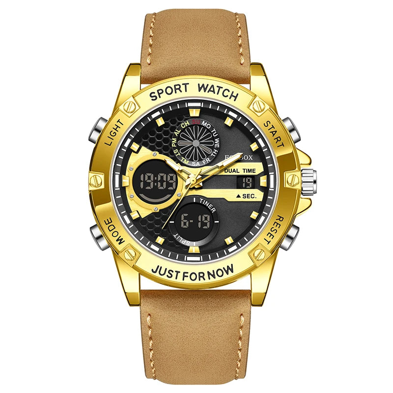 LIGE FOXBOX Fashion Electronic Watches for Men Leather Military Casual Sports Waterproof Dual Digital Display Quartz Chronograph - Kimlud