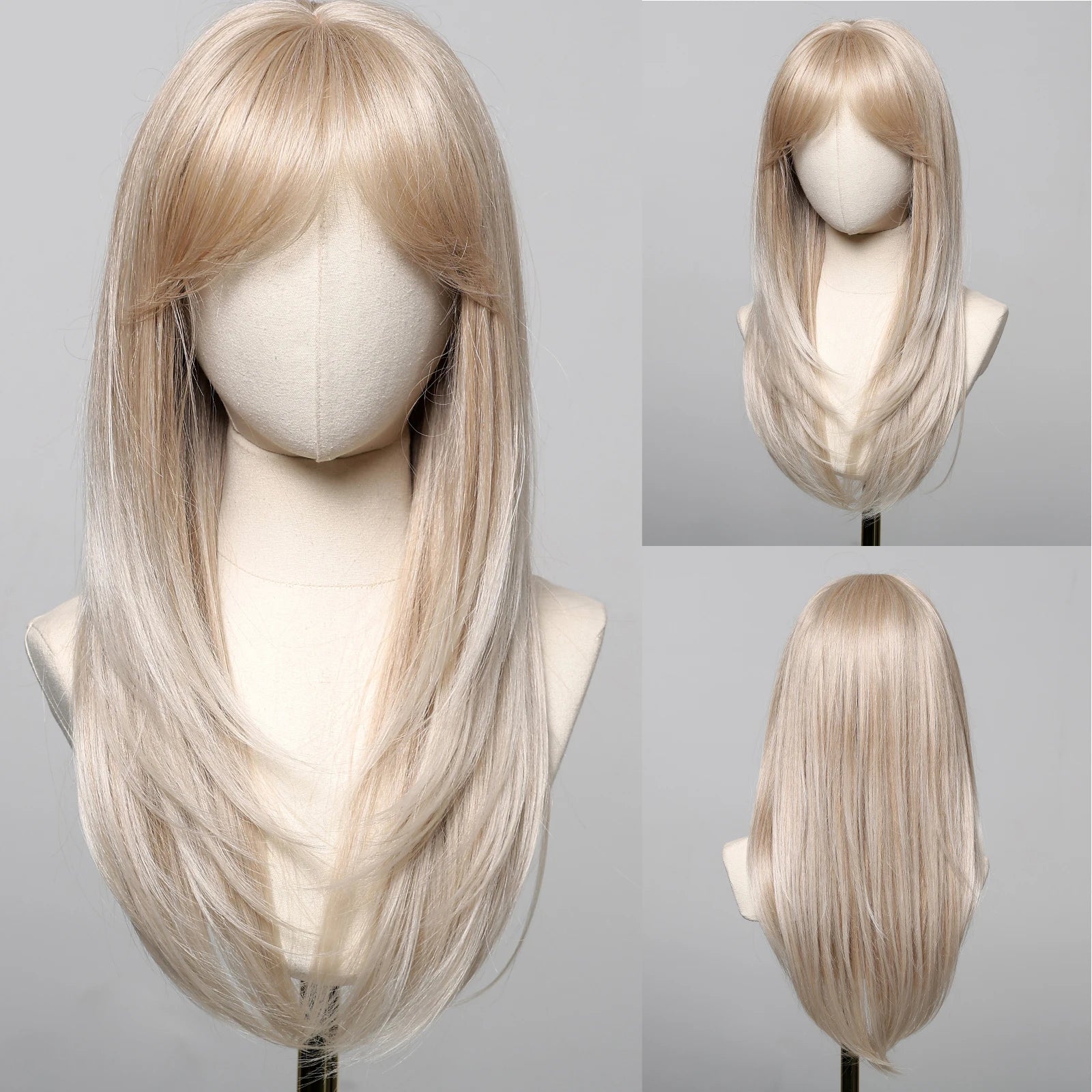 Golden Blonde Mixed Synthetic Wig Dark Root Wavy Hair With Side Bangs for Women Daily Party Cosplay wig Heat Resistant Fiber