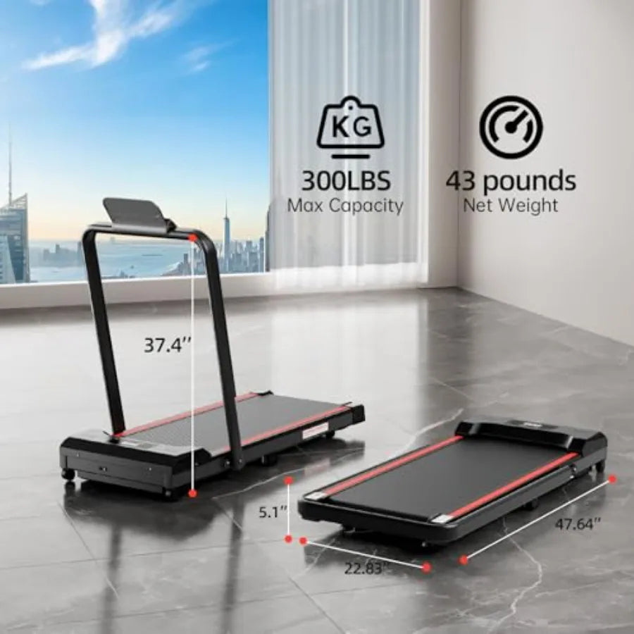 Under Desk Walking Treadmill with Handle Bar for Home and Office Use 3.0HP Motor Supports Up to 300 LBS Folding Design with Rem - Kimlud