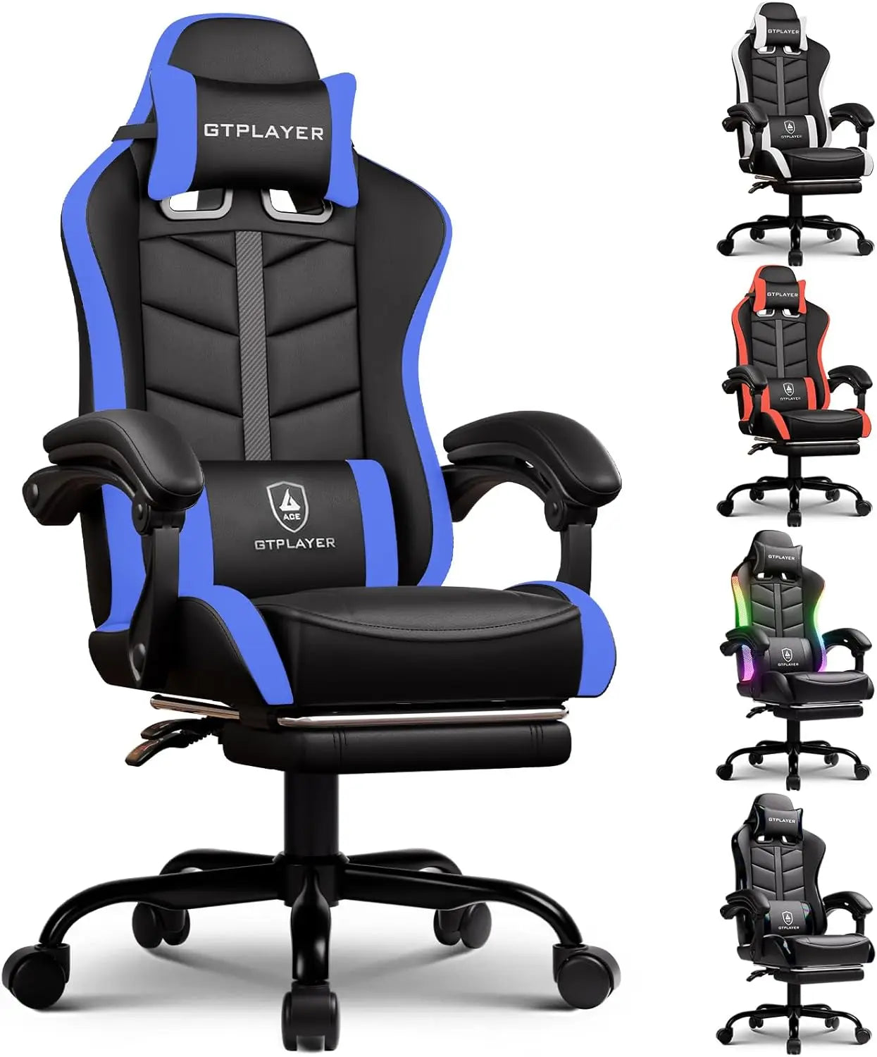 GTPLAYER RGB Gaming Chair with Footrest, Computer Gaming Chair with LED Lights for Adults, Height Adjustable PC Gamer Chair