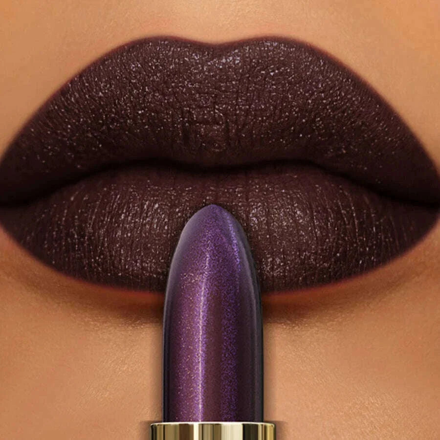 1pc Sexy Glitter Shiny Red Lipstick Pearlescent Lip Tint, Long Lasting Lip Senior Matte Lip Makeup Gifts for Women Metallic lip