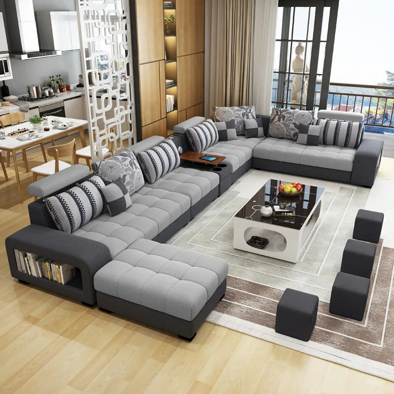 Light Luxury L-Shaped Sofa Set Living Room Furniture High Quality Big Sofa Set Modern Design Wooden Multifunctional Sofa...