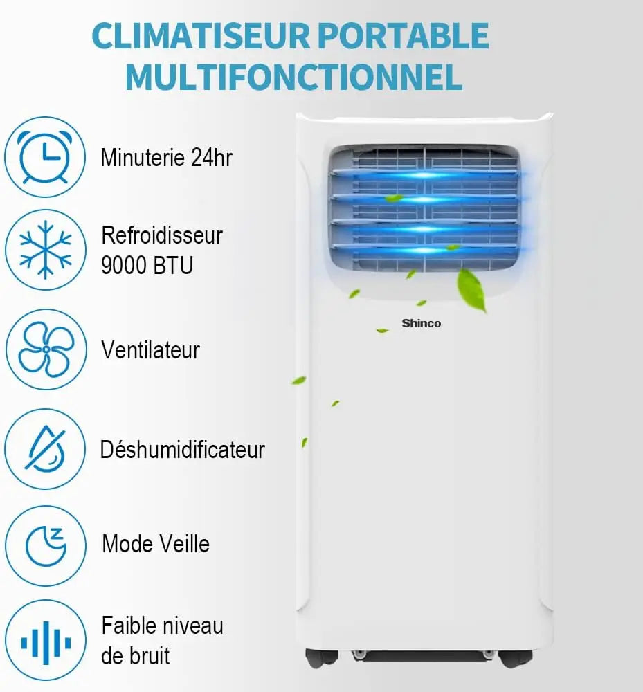 SHINCO Mobile Air Conditioner with Exhaust Hose, 9000BTU, 2.6 kW, Cooling & Ventilating & Dehumidifying, Mobile Air...