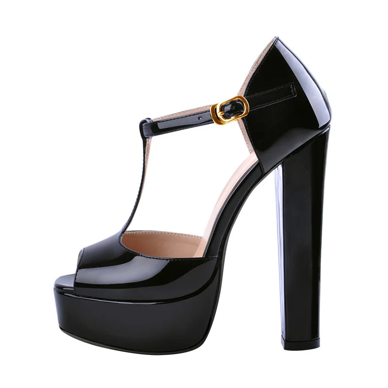 Onlymaker Women Sandals Ankle Strap Peep Toe Platform Black Chuncky High Heels Squre Toe Party Dress Casual Sandals
