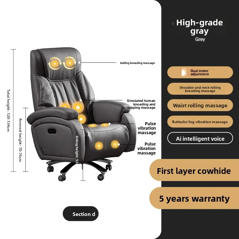 Electric Massage Boss Chair Heated Ventilated Gaming Chair Genuine Leather Executive Computer Seat Luxury Ergonomic Office Chair