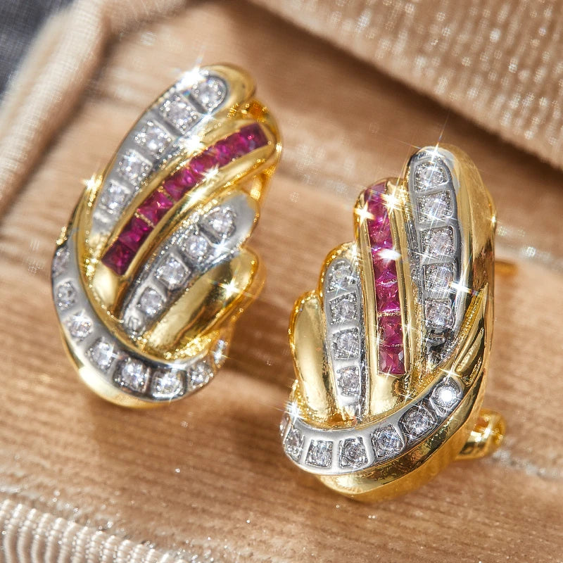 Retro Luxury Elegant Inlaid White Rose Red Zircon Earrings for Women Fashion Personality Girls Party Accessories Holiday Jewelry