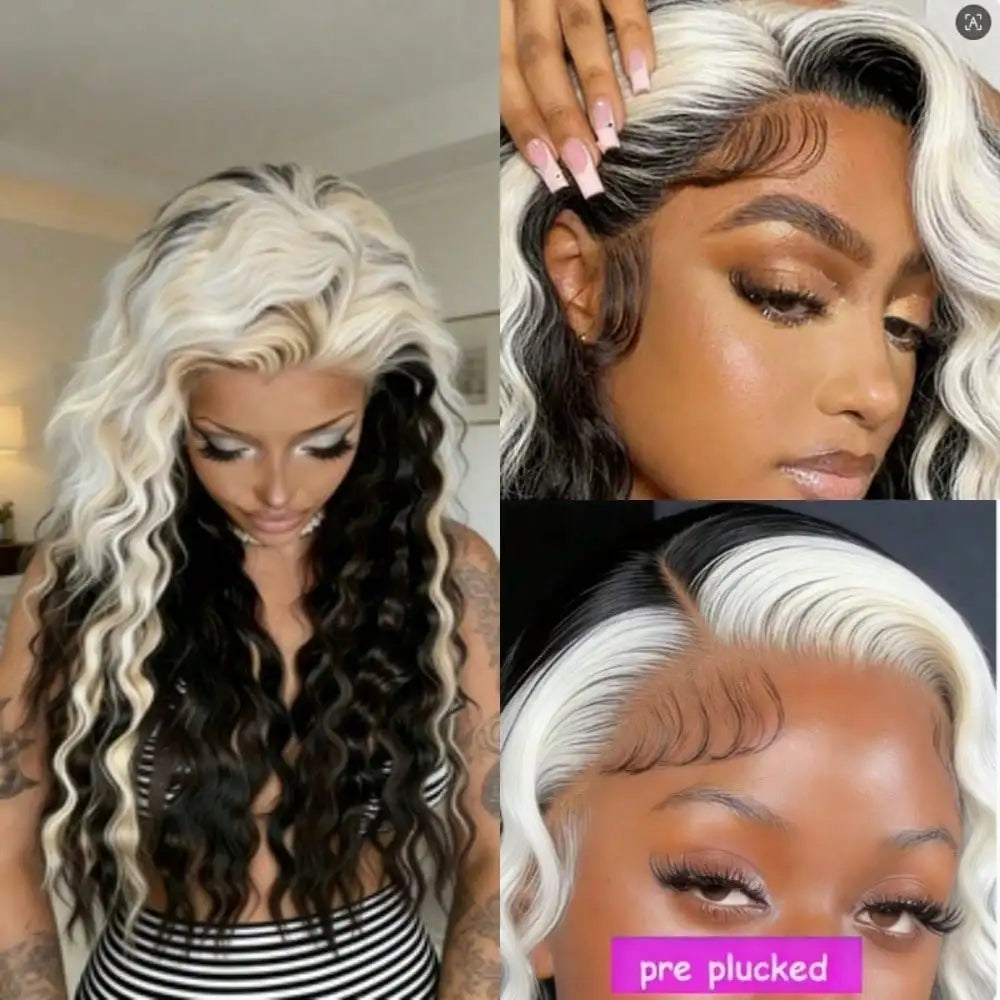 Colored Highlight White Black Body Wave Transparent 13x4 HD Lace Frontal Wigs for Women Brazilian Human Hair Wig 200...