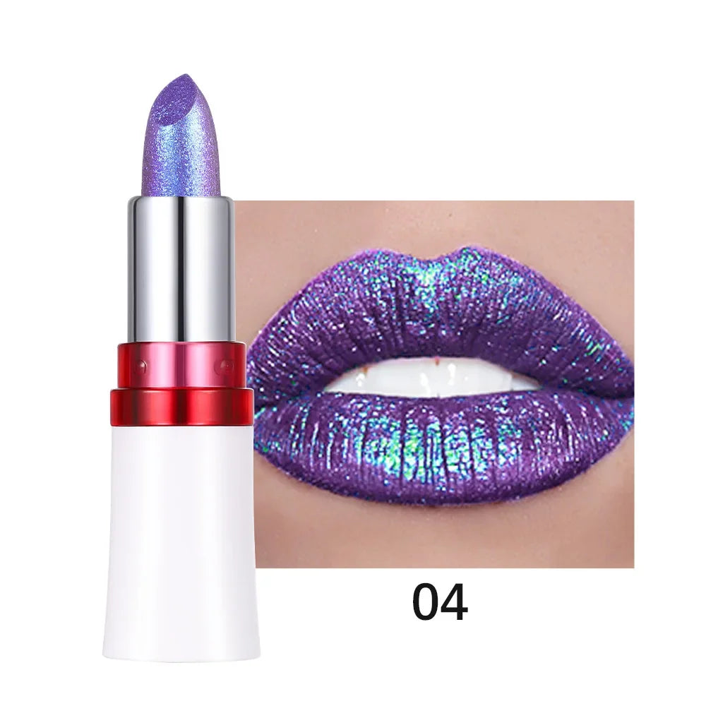 Rose Metallic Lipstick Glitter Lip Glaze Waterproof Long Lasting Moisturize Bright Red Pearlescent Shiny Lipgloss Makeup 6color
