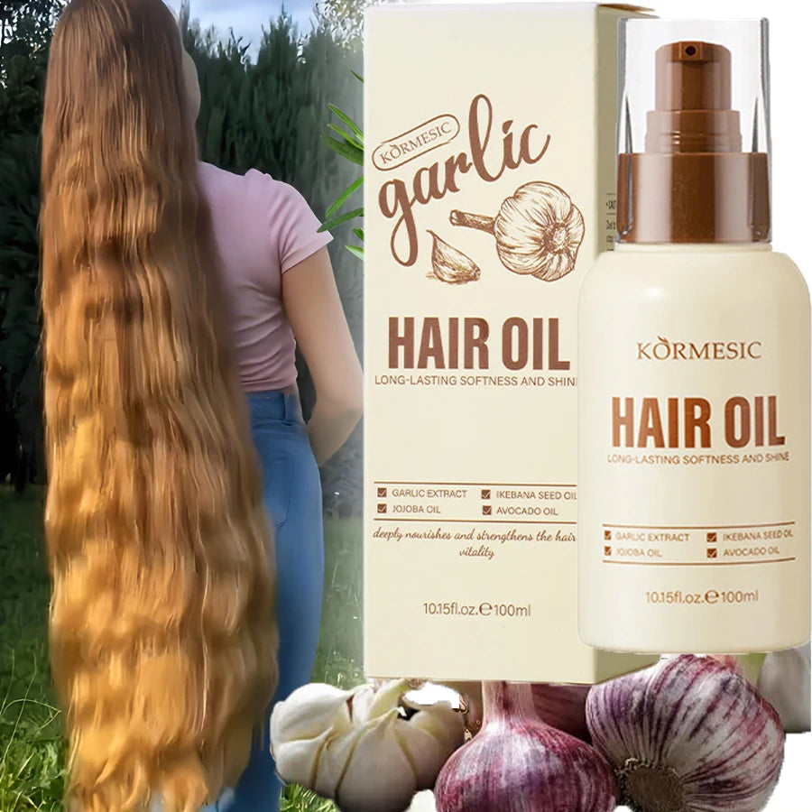 Garlic Hair Growth Essential Oil 100ML Effective In Repair Damaged Hair Roots Baldness Hair Loss Fast Thick Hair Care For Unisex - Kimlud