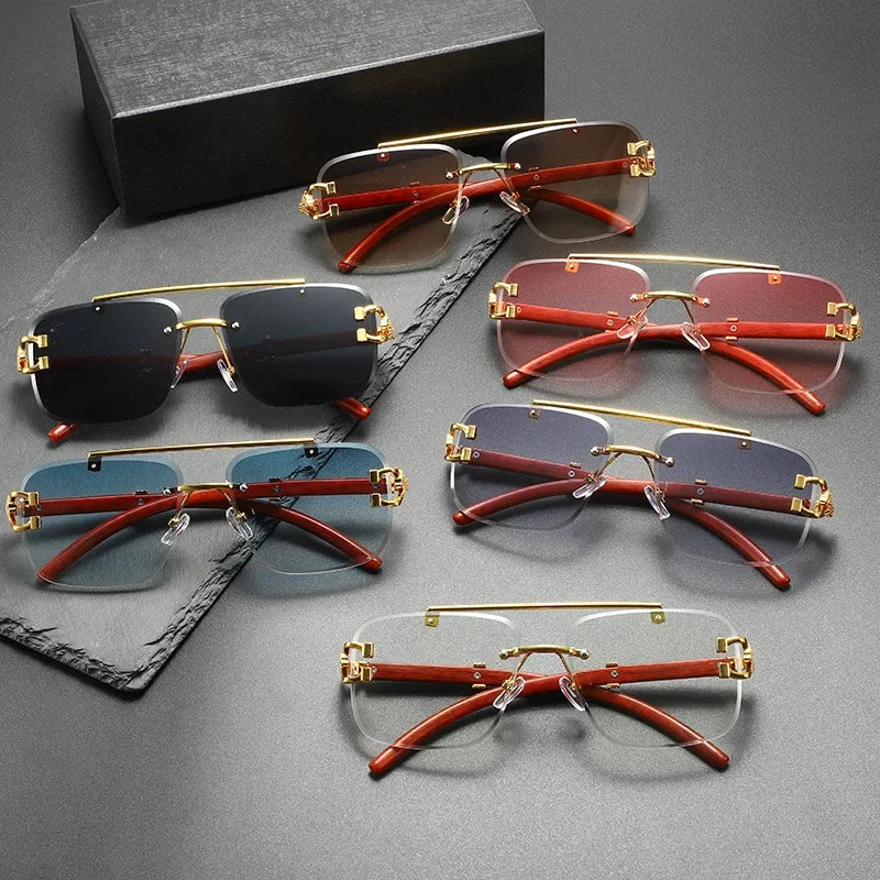 Fashion Rimless Luxury Brand Casual Sunglasses New Men Square Premium Eyewear Women Outdoor Driving Sun Glasses UV400 |...