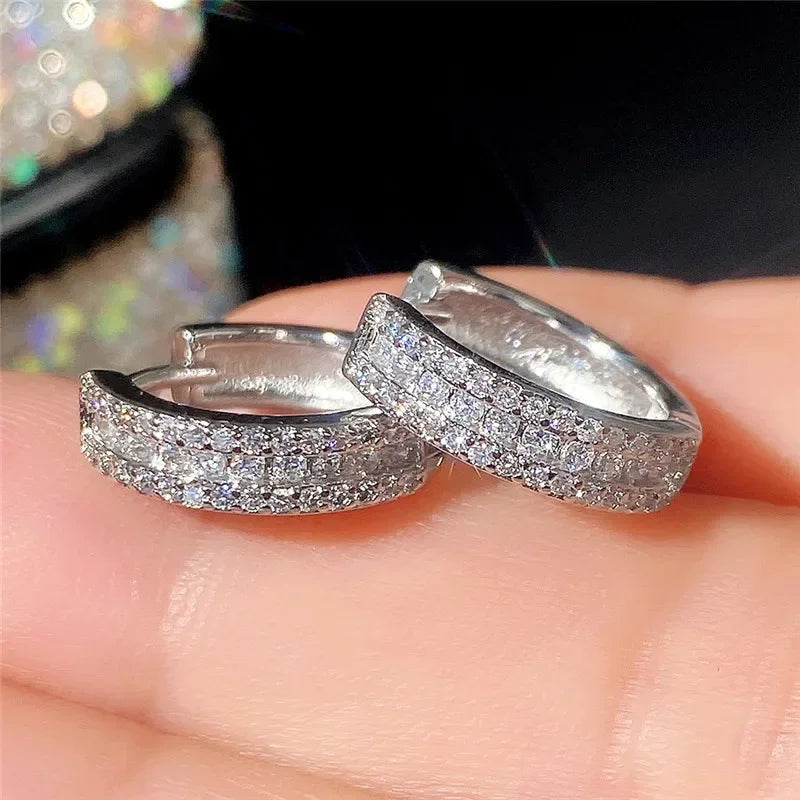 Fashion Cubic Zircon Small Hoop Earrings 925 Sterling SIlver Minimal Round Circle Hoops Earrings for Women Man Party...