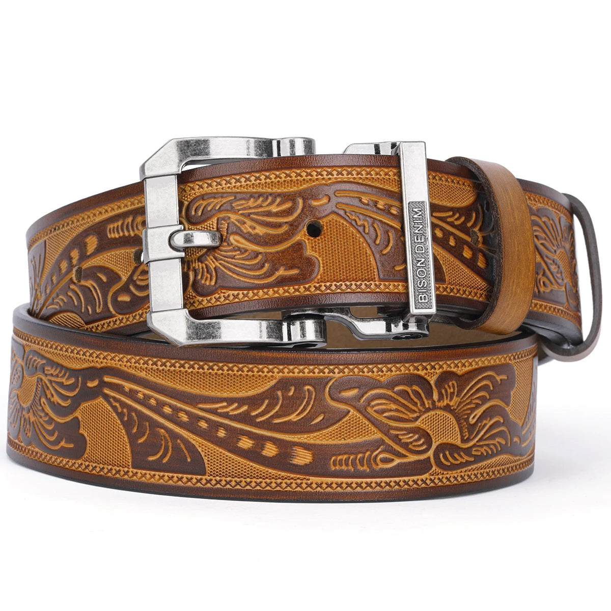 BISON DENIM Men Belts Cow Split Genuine Leather Pin Buckle Business Waist Straps Vintage Pin Buckle Fancy Male Belt For Jeans - Kimlud