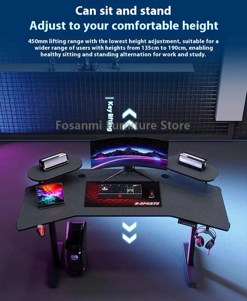 Ergonomic Motorized Computer Table Height Adjustable Electric Sit-Stand Black Gaming Desks Gamer Standing Desk for Home Office